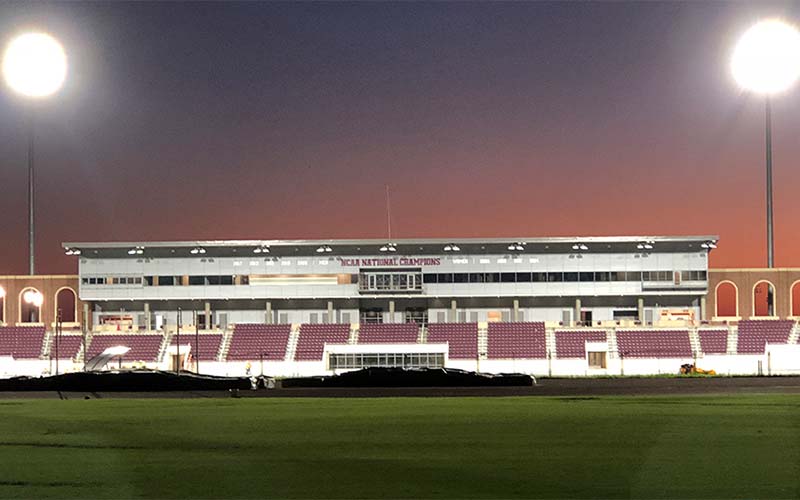 The stands inside E.B. Cushing Stadium