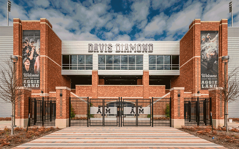Looping images: 1. outside of stadium, 2. outside of baseball park