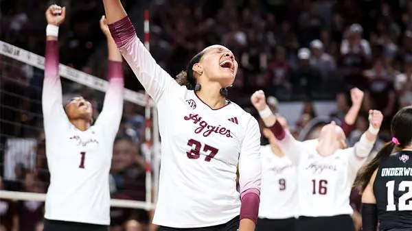 volleyball players celebrating